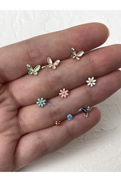 ds denizden silver Tekli Gümüş Mineli Çiçek Tragus Piercing - 1 Adet