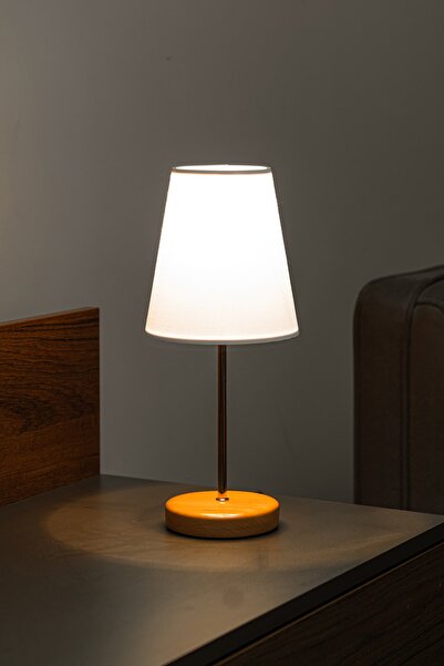 BY-LAMP White Hat Lampshade Table Lamp with Wooden Base - Gold/bronze Body