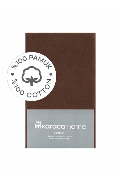 Karaca Home Motto Combed Cotton Fitted Double Bed Sheet 160x200+30 Cm Brown