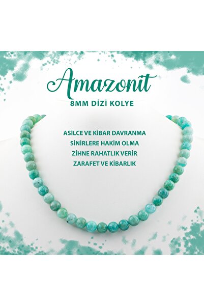 Deniz Doğal Taş Sertifikalı Amazonit 8 Mm Dizi Doğal Taş Kolye