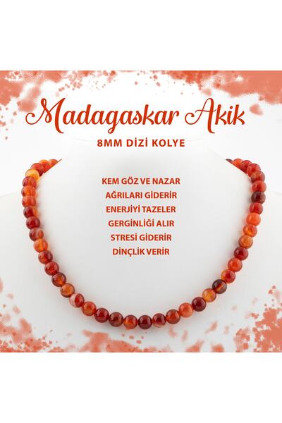 Deniz Doğal Taş Sertifikalı Madagaskar Akiği 8 Mm Dizi Doğal Taş Kolye