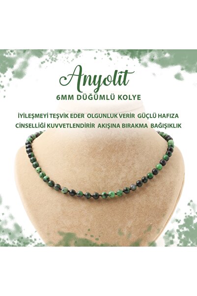 Deniz Doğal Taş Sertifikalı Anyolit 6 Mm Düğümlü Doğal Taş Kolye