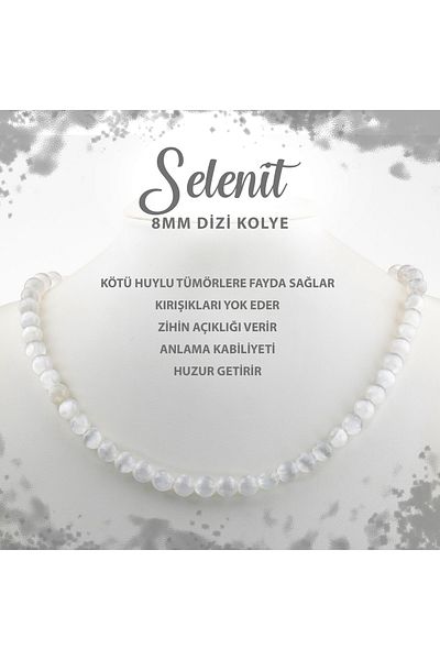 Deniz Doğal Taş Certified Selenite 8 mm Sequence Natural Stone Necklace