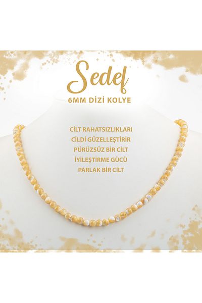 Deniz Doğal Taş Certified Mother of Pearl 6 mm Sequence Natural Stone Necklace