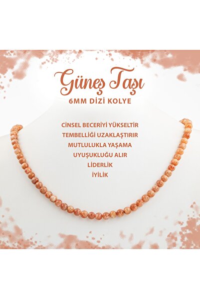 Deniz Doğal Taş Sertifikalı Güneş Taşı 6 Mm Dizi Doğal Taş Kolye