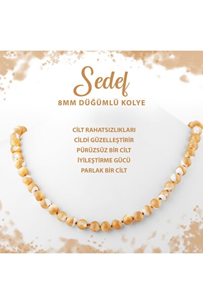 Deniz Doğal Taş Sertifikalı Sedef 8 Mm Düğümlü Doğal Taş Kolye