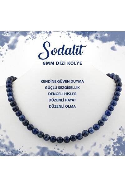 Deniz Doğal Taş Sertifikalı Sodalit 8 Mm Dizi Doğal Taş Kolye
