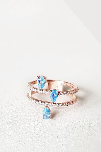 MorMajor Silver Ithal Aqua Damla Fancy Kesim Gümüş Yüzük