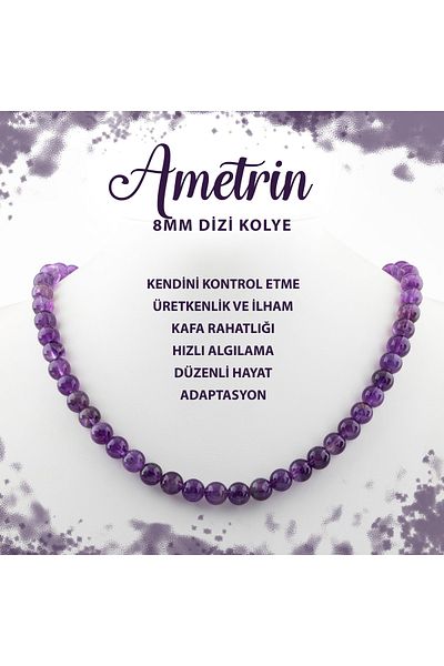 Deniz Doğal Taş Certified Ametrine 8 mm Sequence Natural Stone Necklace