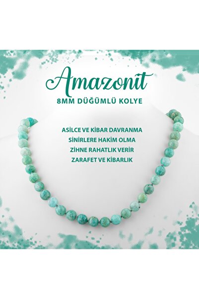 Deniz Doğal Taş قلادة من الحجر الطبيعي معقودة مقاس 8 مم من أمازونيت معتمدة