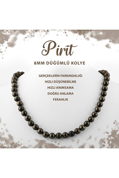 Deniz Doğal Taş Sertifikalı Pirit 8 Mm Düğümlü Doğal Taş Kolye