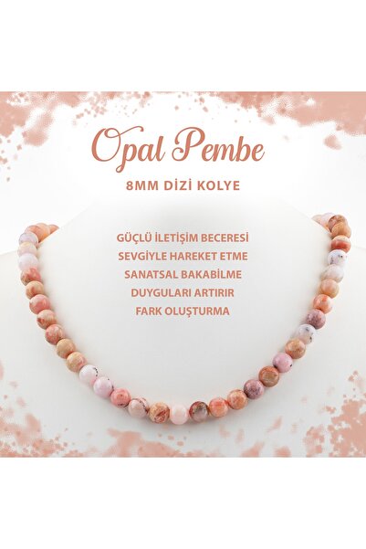Deniz Doğal Taş Sertifikalı Opal Pembe 8 Mm Dizi Doğal Taş Kolye