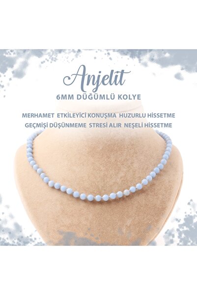 Deniz Doğal Taş Sertifikalı Anjelit 6 Mm Düğümlü Doğal Taş Kolye