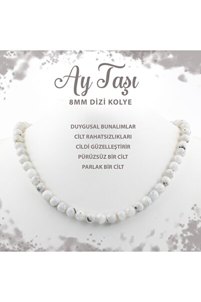 Deniz Doğal Taş Sertifikalı Ay Taşı 8 Mm Dizi Doğal Taş Kolye