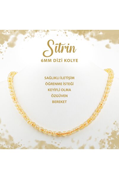 Deniz Doğal Taş Sertifikalı Sitrin 6 Mm Dizi Doğal Taş Kolye