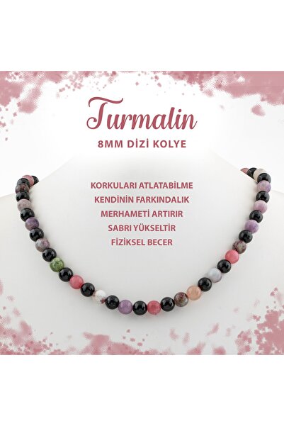 Deniz Doğal Taş Sertifikalı Renkli Turmalin 8 Mm Dizi Doğal Taş Kolye