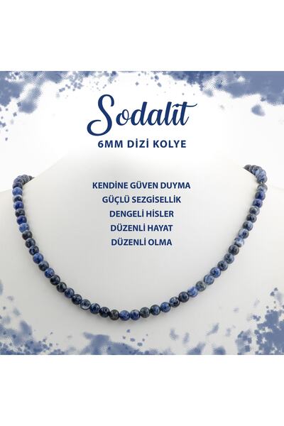 Deniz Doğal Taş Sertifikalı Sodalit 6 Mm Dizi Doğal Taş Kolye