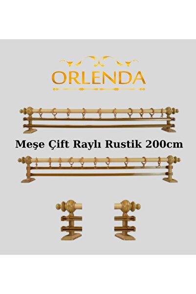 Orlenda Suport pentru perdele rustic din aluminiu cu cap din lemn, șină dublă...