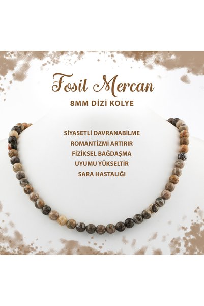 Deniz Doğal Taş Sertifikalı Fosil Mercan 8 Mm Dizi Doğal Taş Kolye