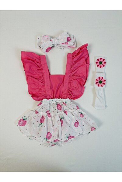 ADABEBEK Girl's Frilly Pineapple Patterned Knee Socks Set Bandana Socks Set