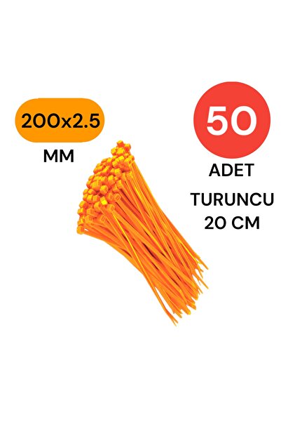 Tek-İş Plastik Kablo Bağı Klipsi Cırt Kelepçe 200 Mm X 2.5 Mm Turuncu 50 Adet