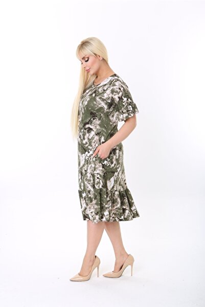 mezura tekstil Μεγάλο μέγεθος μανίκια μέχρι το γόνατο και βολάν φούστας Λεπτομερές κομψό, χτενισμένο βαμβακερό φόρεμα από βισκόζη