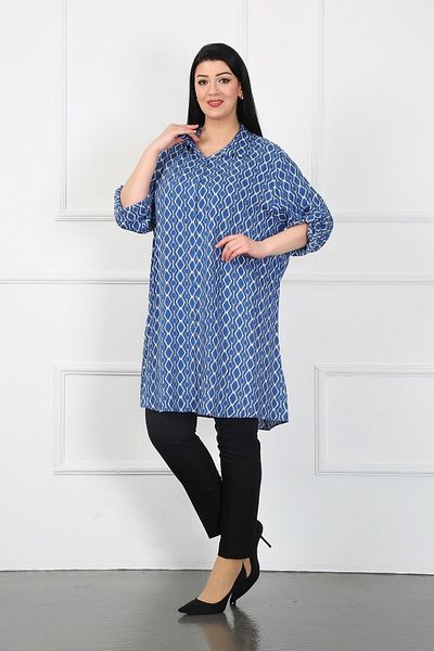 By Alba Collection Women's Indigo Cotton Viscose Large Size Tunic