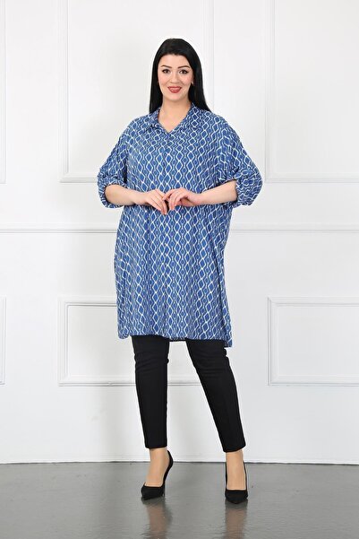 By Alba Collection Women's Indigo Cotton Viscose Large Size Tunic