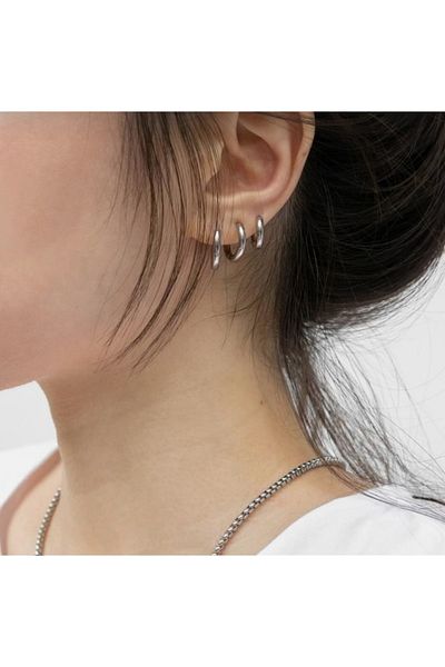 Heppii Surgical Steel Straight Earrings Set 6 Pieces Silver