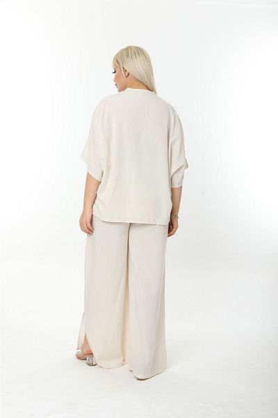 ESCBUTİK Set elegant de mărime mare, confortabil, cu talie înaltă, cu fantă laterală - Set de jos și de sus cu pantaloni