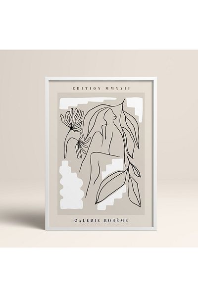 HOMEPACK Tablou cu rame din lemn alb Poster cu rame Decor artistic modern de perete (ABSTRACT142-WHITE-40X60)