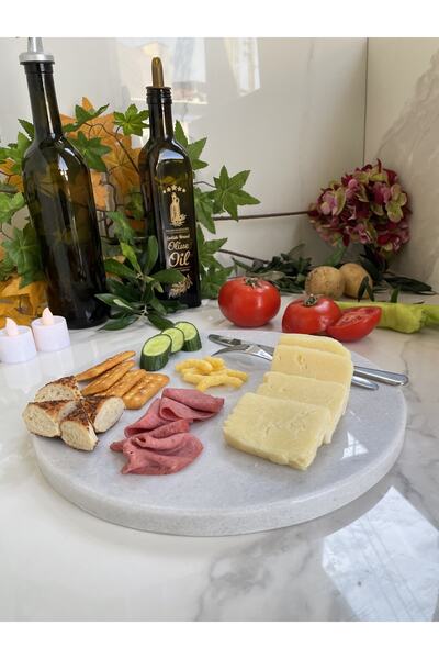 QAAN WOODS Mermer Sunum & Servis Tabağı % 100 Doğal Bulut Beyazı