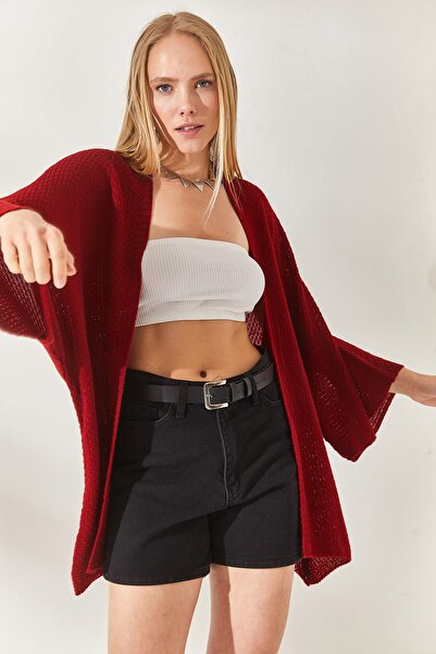 Olalook Kadın Bordo Yarasa Baharlık Hırka HRK-19000057