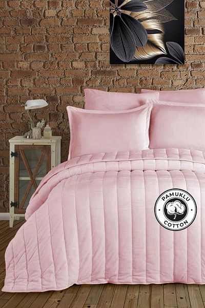 Evlen Home Loris 100% Cotton - Velvet Double Sided Comforter Set (Sleep Set) Double 3 Piece Powder