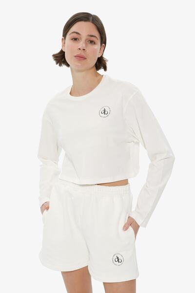 Dahlia Bianca Bisiklet Yaka Uzun Kol Crop T-shirt