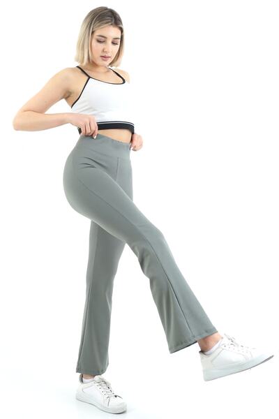 VOSSAX Women's Khaki High Waist Ribbed Loose Cut Spaghetti Trousers Leggings