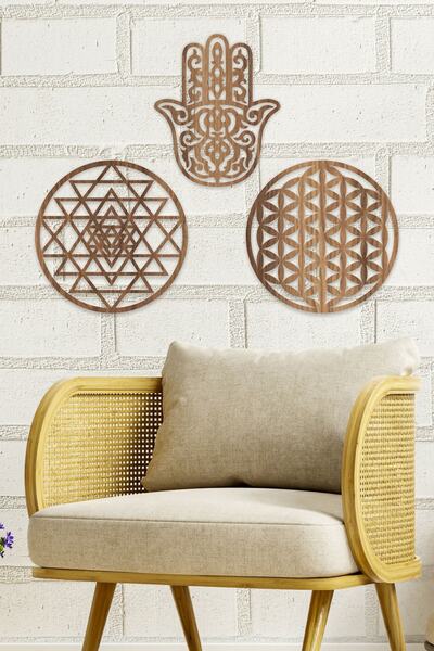 UNT Дървена декорация за стена с мотиви на цветето Шри Янтра и Хамса – символ...