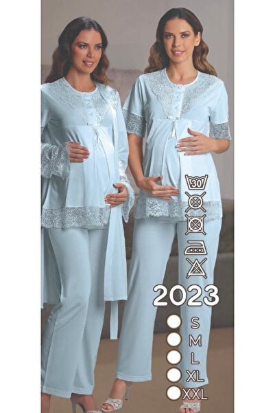 Nehir Mavi Hamile Lohusa 3 Lü Pijama Sabahlık Tk