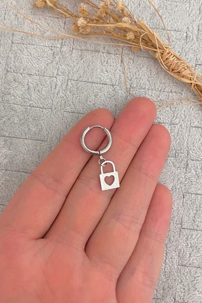 Jaida Moda Unisex Silver Interlocking Heart Figured Dangle Steel Hoop Earrings