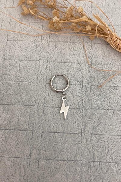 Jaida Moda Unisex Gümüş Şimşek Figürlü Sallantılı Çelik Halka Küpe