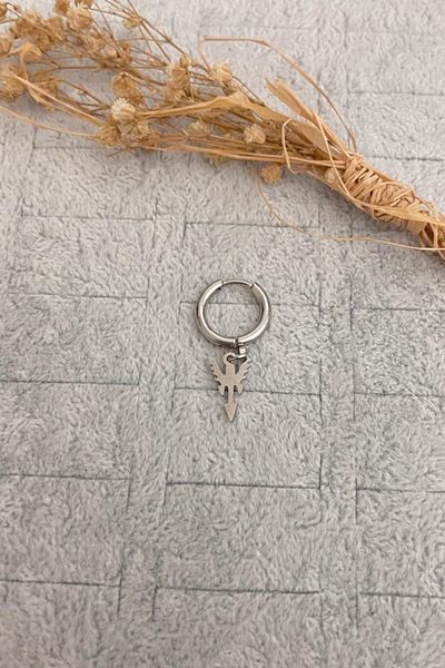 Jaida Moda Unisex Silver Color Dangle Steel Hoop Earrings 1 Piece