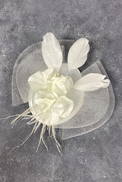 Hayalperest boncuk Beyaz Ortanca Çiçekli Gelin Nikah Şapkası