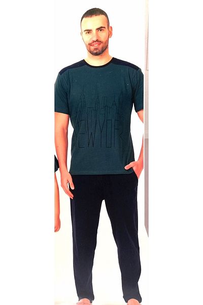 Sude Men's Green Black Pocketed Combed Cotton Pajama Set
