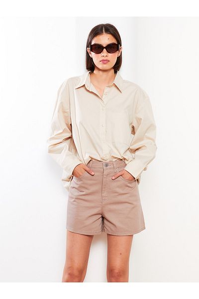 LC Waikiki Damen-Jeansshorts mit hoher Taille, Standard-Passform und geraden Taschen