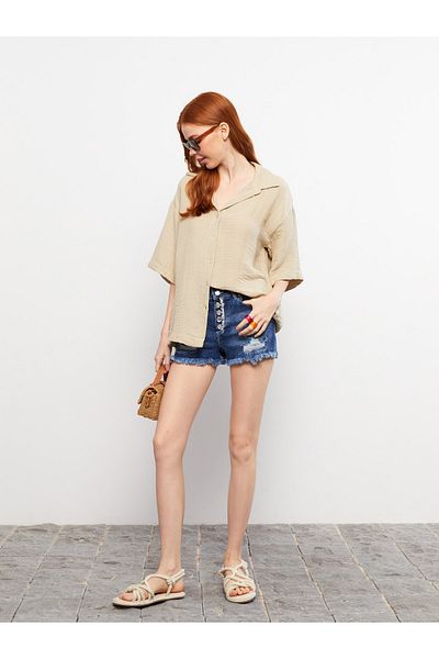 LC Waikiki Extra Skinny Fit Rodeo-Jeansshorts für Damen mit hoher Taille und zerrissenen Details