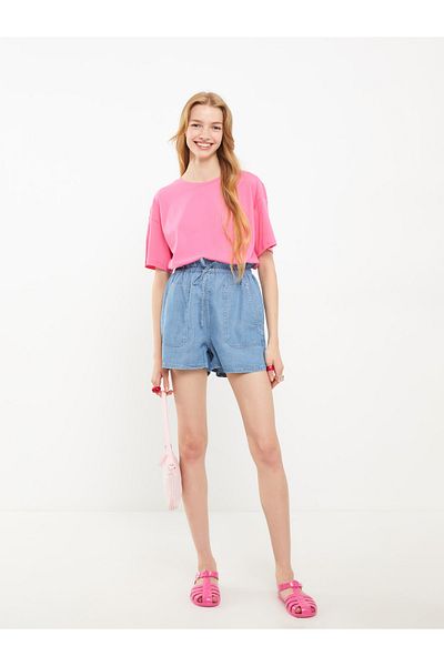 LC Waikiki Pantaloni scurți de jeans pentru femei, cu talie înaltă, cu ajustare standard, cu buzunar drept