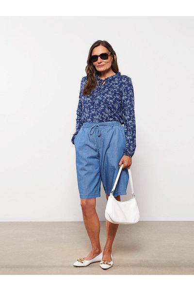 LC Waikiki Pantaloni scurți de blugi pentru femei, drepti, cu talie elastică