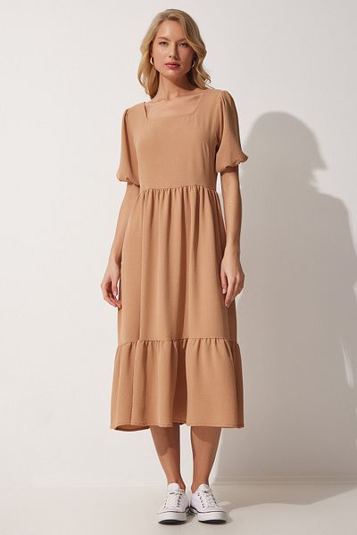 Happiness İstanbul Damen-Sommer-Ayrobin-Kleid mit quadratischem Kragen in Keksform ZH00023