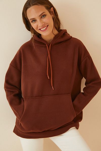 Happiness İstanbul Women's Light Brown Hooded Winter Fleece Sweatshirt ZV00047