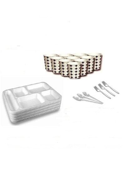 KENT 5 Compartment Foam Plate Spoon Fork Cardboard Cup Luxury Wedding Mevlüt Set 50 Pieces